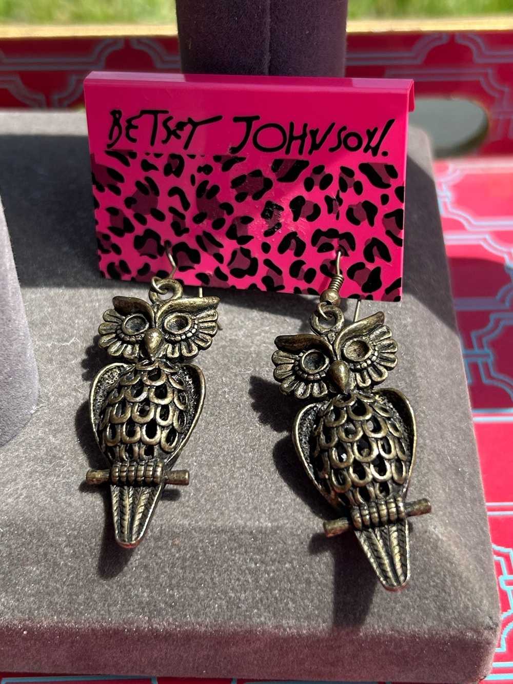 Betsey Johnson Statement Bronze Owl Earrings